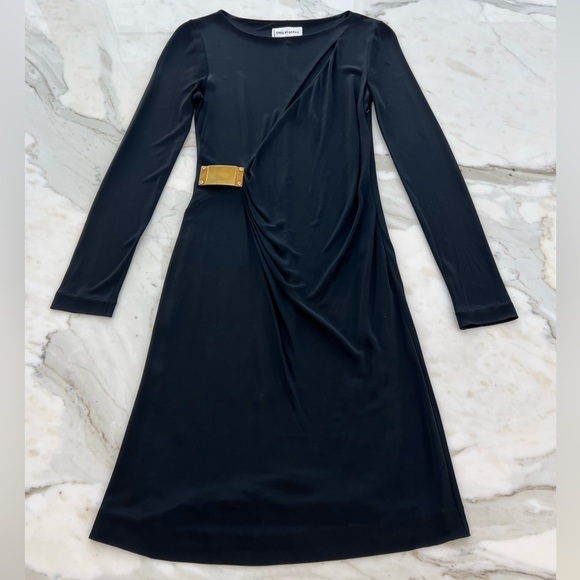 EMILIO PUCCI BLACK FAUX WRAP GOLD BUCKLE DRESS MODEL 36RH41 SIZE IT 40 / US 6 - Picture 7 of 17